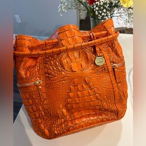 Brahmin Dee Dee Croc Leather Bucket Shoulder Bag
